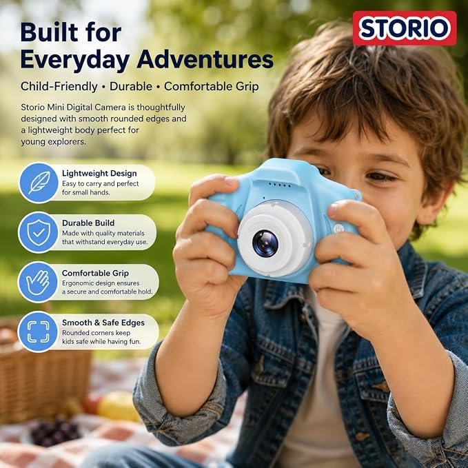 Storio Rechargeable Kids Camera Toy 3.0MP - Blue | 1080P Video Camera with 2-Inch Screen Supports 32GB with Games,Filters,Time-Lapse Educational Birthday Gift for Boys & Girls Age 3–12