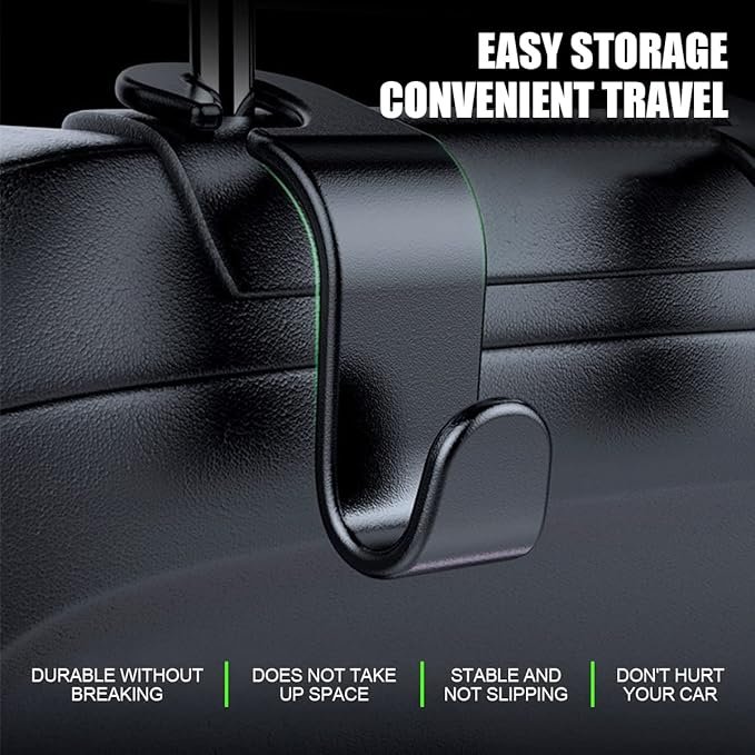 Car Back Seat Headrest Hooks, 4 Pack Black Stylish Back Seat Hanger for Car Handbag Clothes Coats Grocery Bags, Car Interior Accessories (Black2) | 5.53x1.38x2.76 Inch, Universal fit, most c