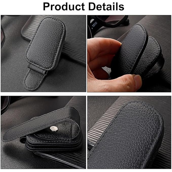2 Pack Sunglasses Holders for Car Sun Visor, Magnetic Leather Glasses Eyeglass Hanger Clip for Car, Ticket Card Clip, Car Visor Accessories (Black)