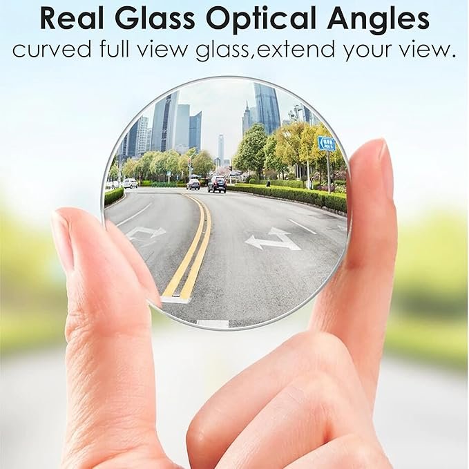 Car Glass Mirror Blind Spot, 360° Mirror, Rear View Convex Mirror, Parking Mirror For Car Mirror Accessories Frameless Suitable All Cars and Bikes (Round 2-Pcs)