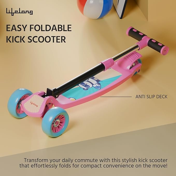 LLKS03 Foldable Kick Skating Cycle| Skate Scooter for Kids(Max User Weight: 50Kg) Kids Scooter (Pink, Blue)