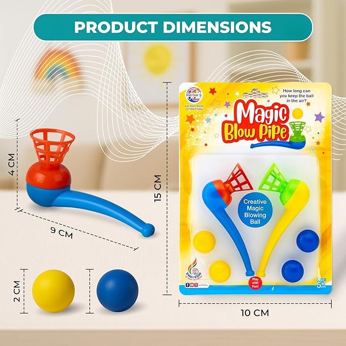 Ratna's Magic Blow Pipe Set of 2 Floating Ball Creative Magic Blowing Ball Toy Party Game for Kids & Adults