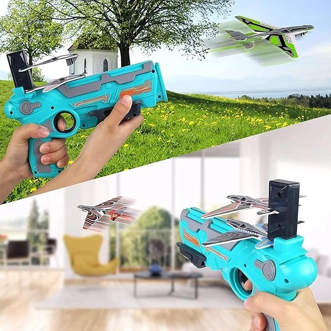 Graphene Airplane Launcher Gun Flying Aeroplanes Toys for Boys Safe & Fun Shooting Guns for Kids 4 Paper Foam Gliders Air Battle Pistol Toy Gun Catapult Aircraft Ideal for Kids 3 4 5 6 7 8 Y