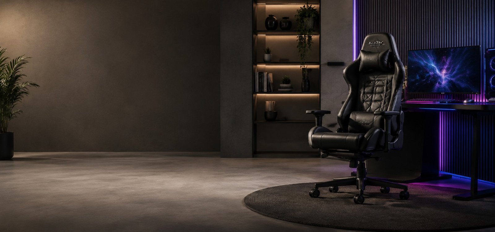 Premium gaming chair with an RGB desk setup