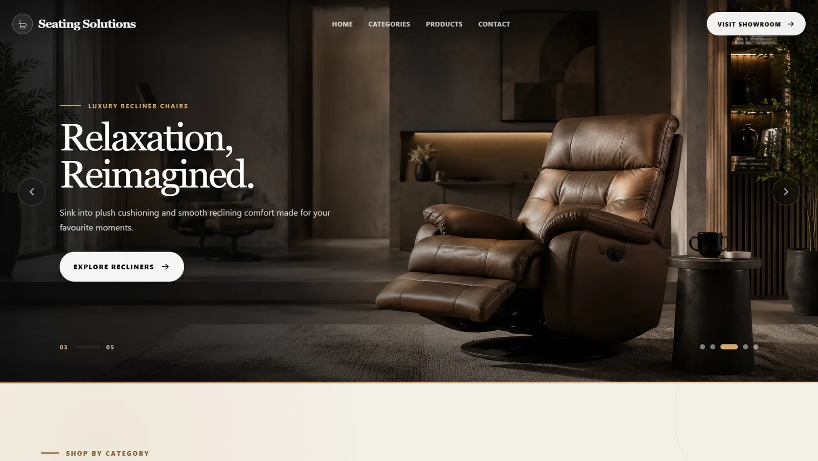Full-page preview of Seating Solutions website