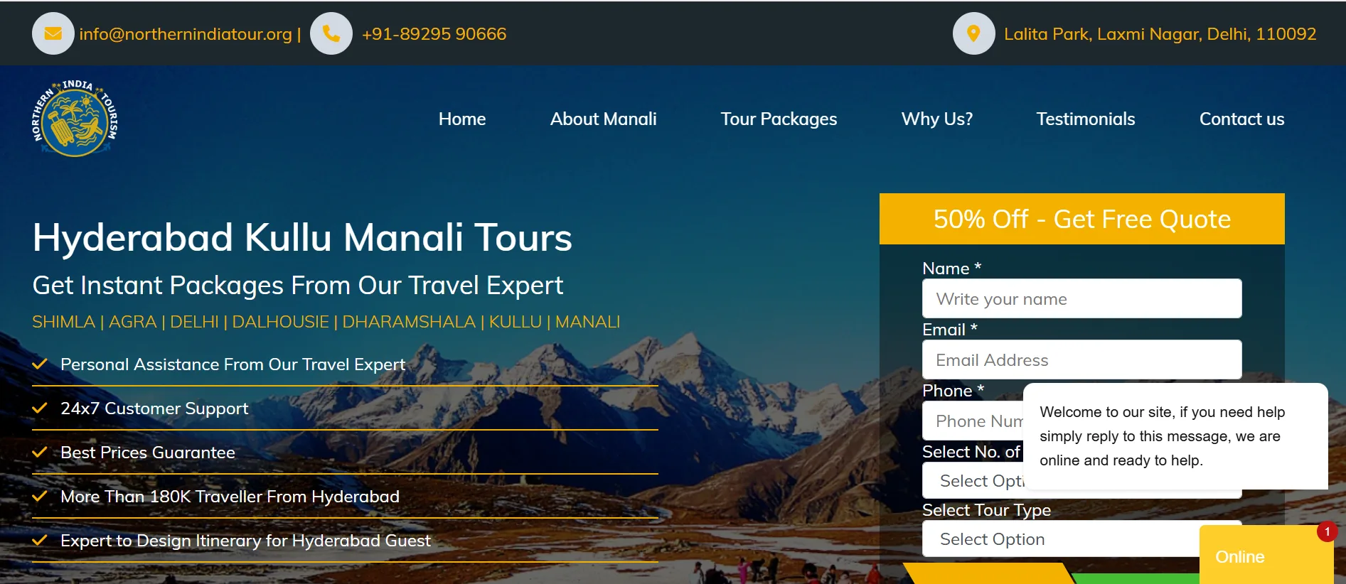 Full-page preview of Northern India Tourism website