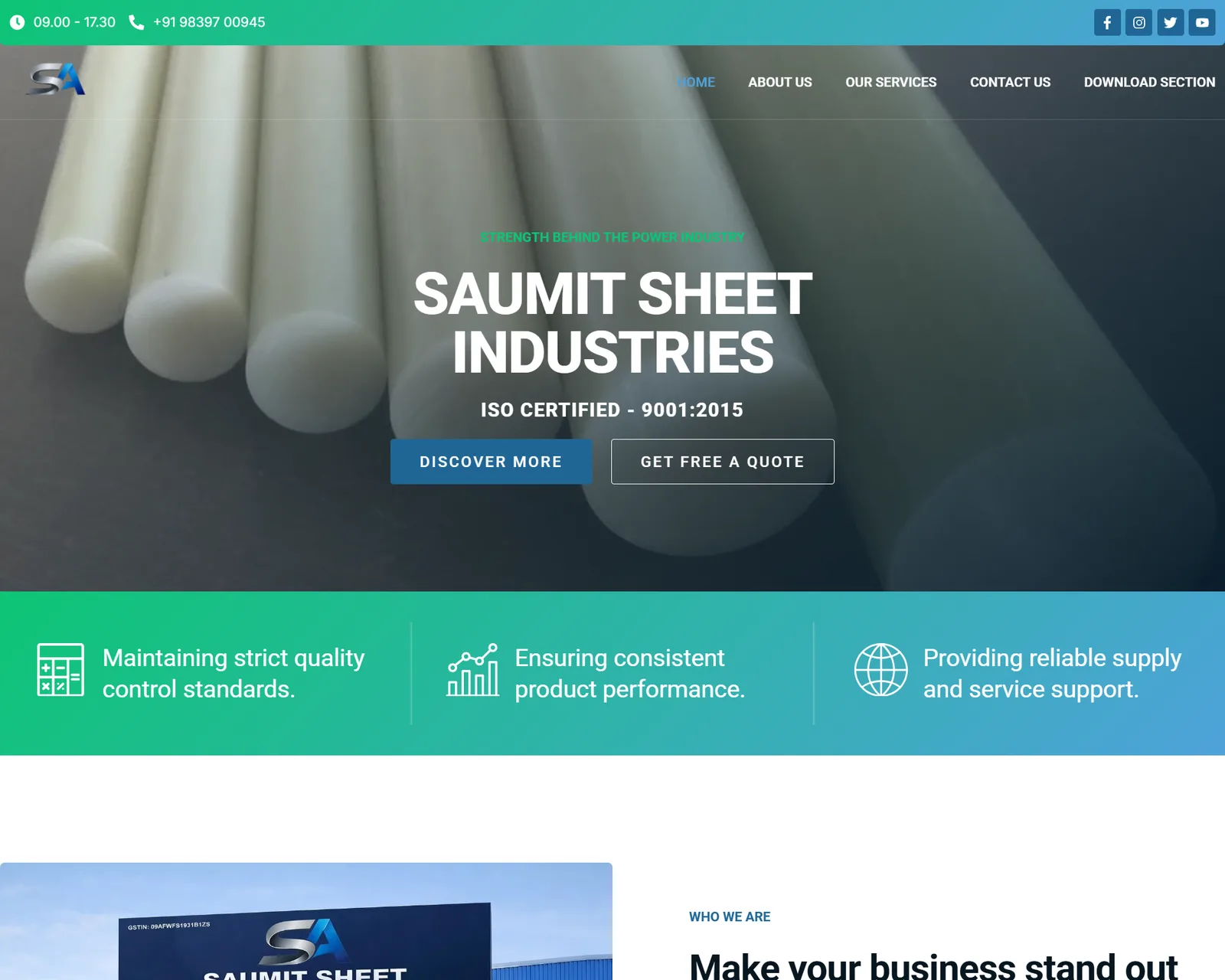 Full-page preview of Saumit Sheet Industries website